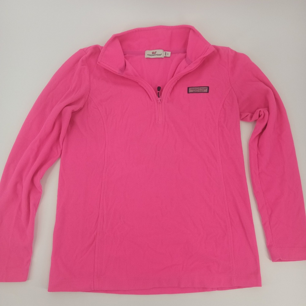 Vineyard Vines Womens Pink Waffle Knit Quarter Zip Pullover Fleece Small